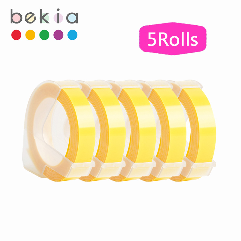 5 rolek 9mm 3D tłoczenie taśmy etykietowe kompatybilny Dymo drukarka etykiet do maszyn do pisania i taśmy do Dymo 1540 1880 1610 12965 Motex E101 202: White on Lightyellow