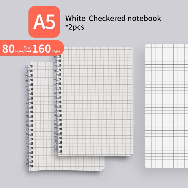 M&amp;G A4/A5/B5/A6 PP Double Spiral Notebook Checkered/Cornell/Horizontal Line/Blank Notepad Pocketbook Journal Diary Drawing: W-A5 Checkered 2PCS