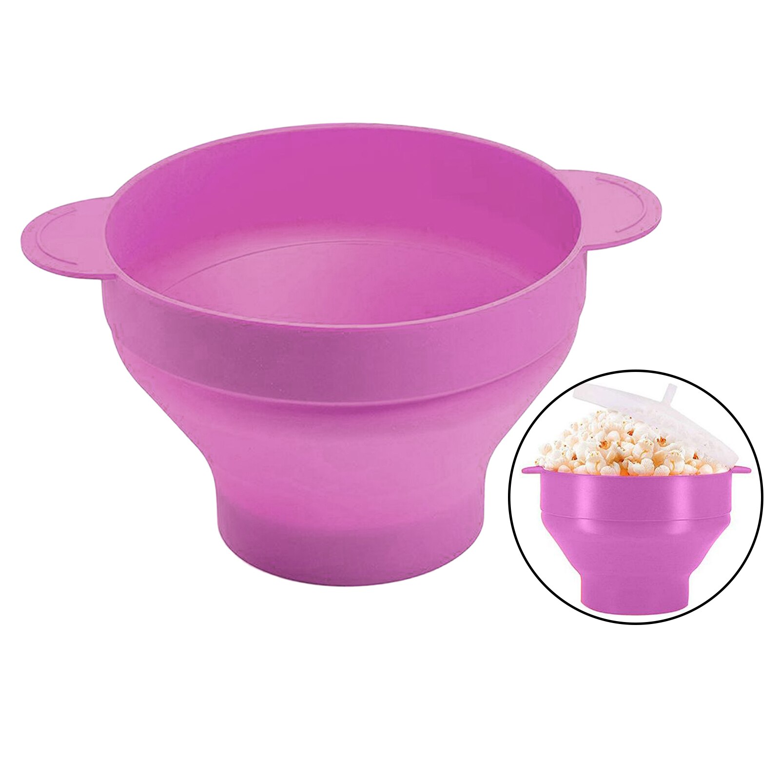 Opvouwbare Siliconen Magnetron Air Popcorn Popper Kom Met Deksel En Handgrepen, Te Nemen Uit De Magnetron: purple