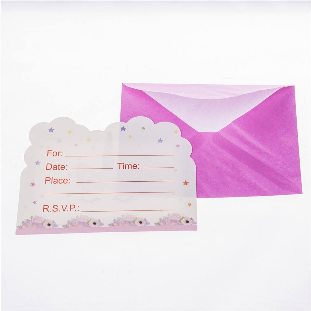 6pcs\set unicorn theme invitation card greeting card birthday party theme party pink invitation cartoon animal blessing