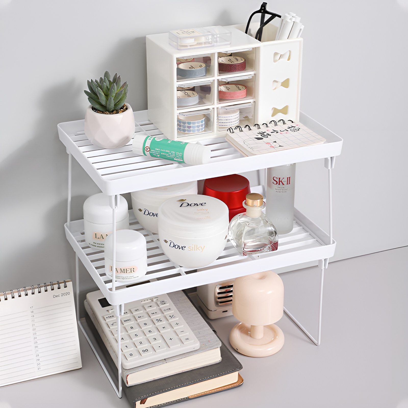1pc Folding Kitchen Storage Shelf, Stackable Office Storage Rack, Decorative Space-saving Cosmetics Organizer, Home Accessories