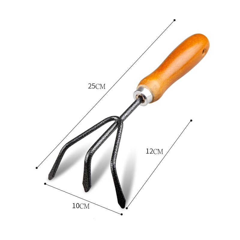 Blomsterspade blomsterhageverktøy sett tredelt kjøttspade blomsterspade husholdningsgraver blomsterspade speilkule metall: Trefots harve