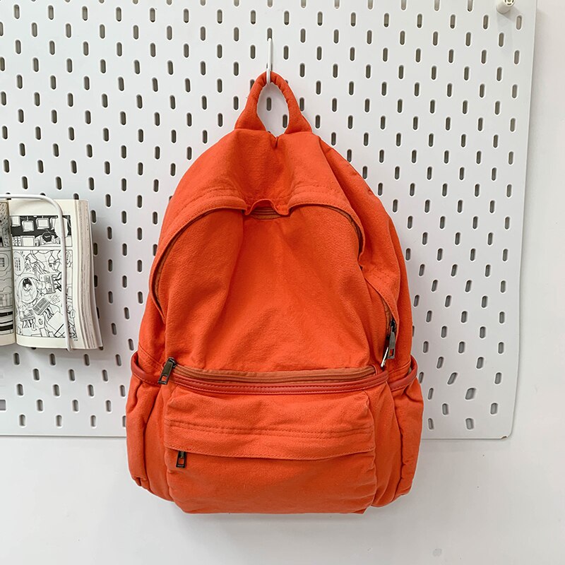 Eenvoudige Effen Kleur Canvas Rugzak Voor Vrouwen College Student Vintage Laptop Tas Kawaii Dames Rugzak Mode Schooltas: Orange