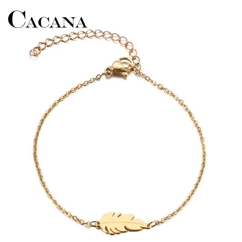 CACANA – Bracelet en acier inoxydable pour homme et femme, plume, couleur or et Rose, bijoux de fiançailles