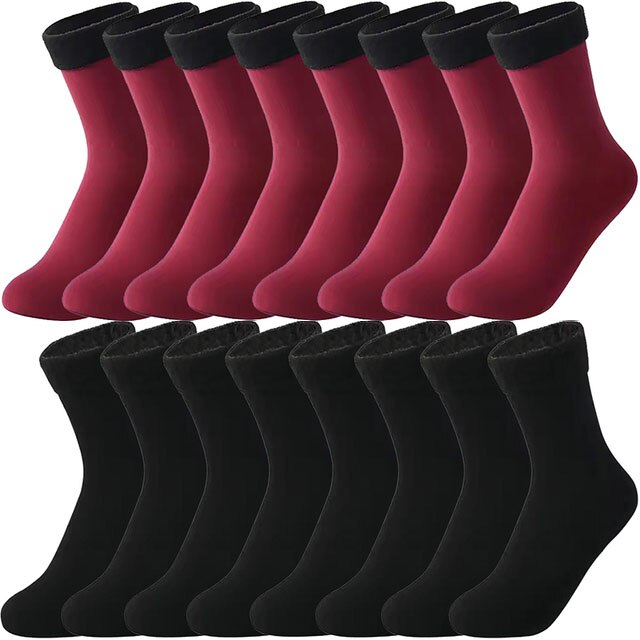 10 Pairs Winter Warm Women Socks Solid Color Thicken Thermal Socks Soft Plus Velvet Socks Casual Snow Sock Home Floor Beige Sock: 5 Red 5 Black