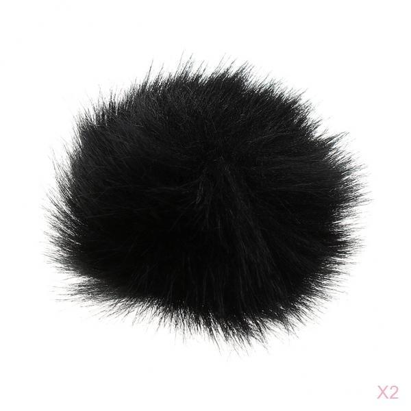 2xFurry Windscreen Windshield Wind Muff Lavalier Lapel Microphone Mic Black