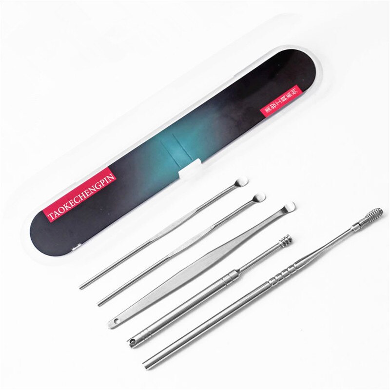 5Pcs / 1Set Rvs Ear Tikken Oor Schoon Oorsmeer Magere Oor Selectie Earpick Ear Wax Curette remover Make-Up Sets