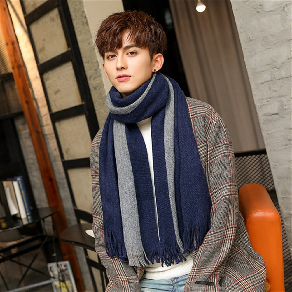 Men Scarves Winter Wool Scarf Striped 200Cm Long Scarves Wrap Knit Shawl Beige Striped Tassels Scarves