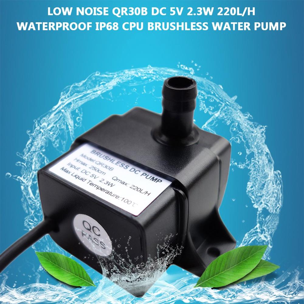 Low Noise QR30B DC 5V 2.3W 220L/H Flow Rate Waterproof IP68 CPU Cooling Car Brushless Water Pump