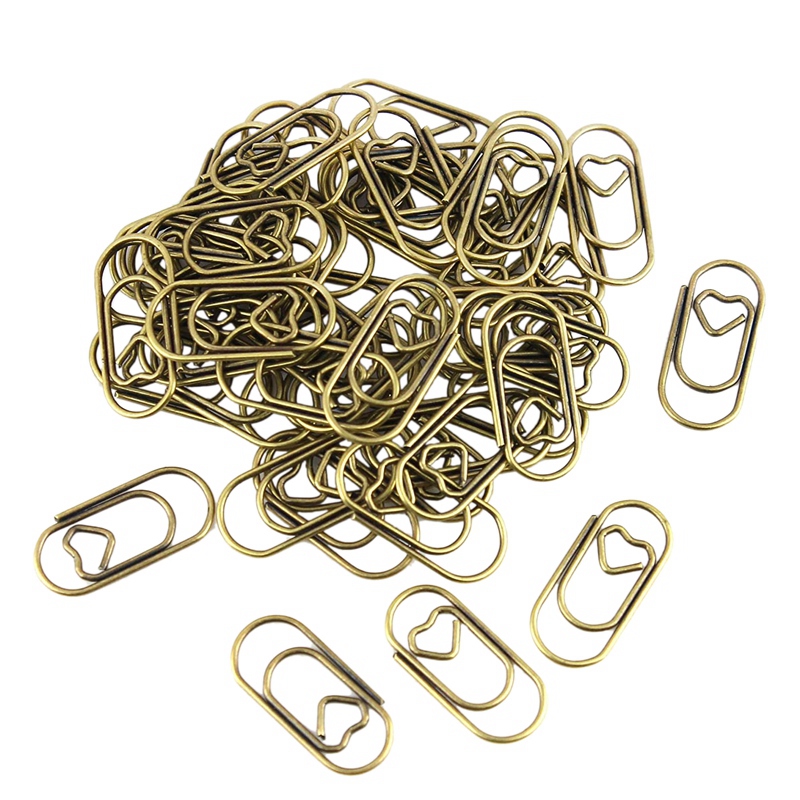 150 Pieces Cute Paper Clips Mini Clips Heart Shaped Paperclips Bookmark Clips for Office Supplier School: Green bronze
