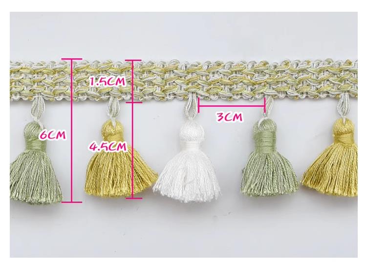 Spetsband - 3m Bomull Tassel Kant - Pompom Dekoration för Gardiner, Soffa, Duk, DIY Hantverk