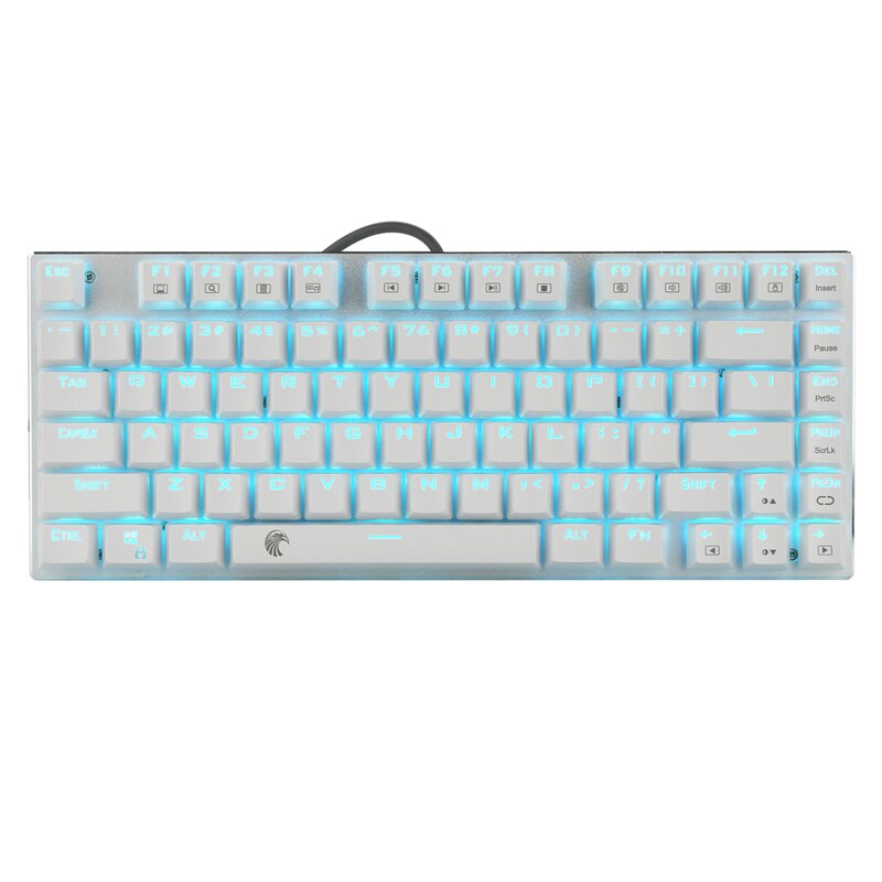 Mechanisch gamingtoetsenbord e-element  z88 met blauwe schakelaars, cyaan led-achtergrondverlichting, waterbestendig, compact, 81 toetsen, anti-ghost, zwart: Wit