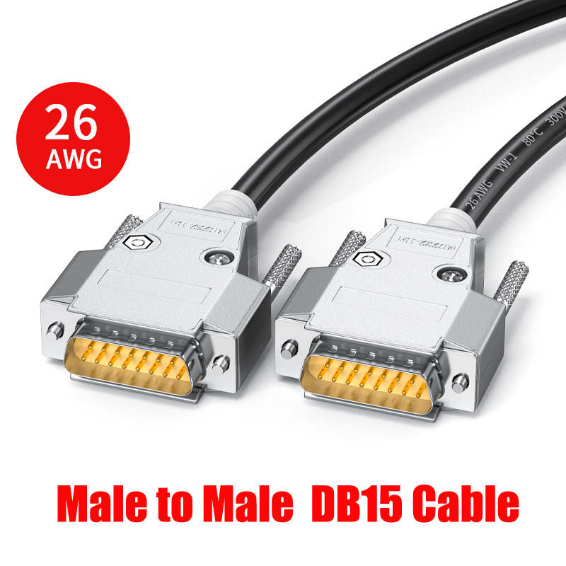 26AWG DB15 Double Shielded RS232 D-SUB Cable Metal 15 Pin Gold Plated Connector Male To Male To Female To Male 0.5m-10m Long: black / <=0.5m