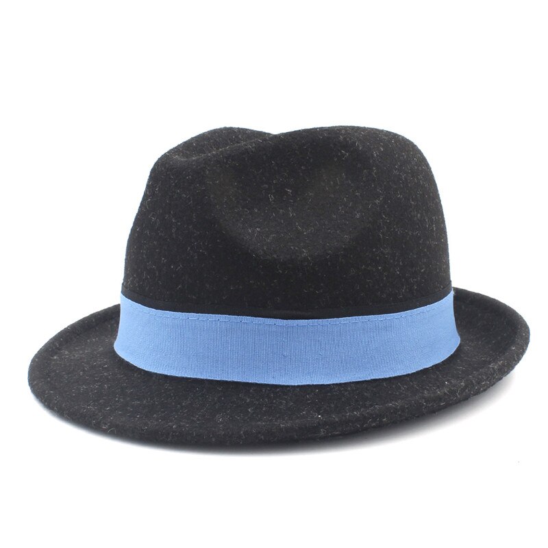 Ull kvinnor homburg fedora hatt med kort brim trilby filt båt jazz hatt med blått band bra pack  a18: Svart