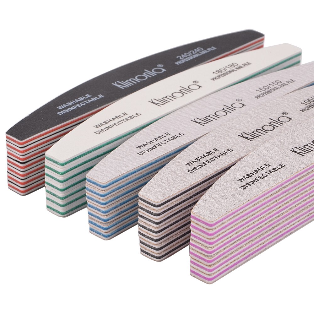 Lima de uñas , 80/100/150/180/240, lima de uñas de Gel de media luna, mezcla de colores, herramienta de belleza lavable para manicura y pedicura, 3 unids/lote