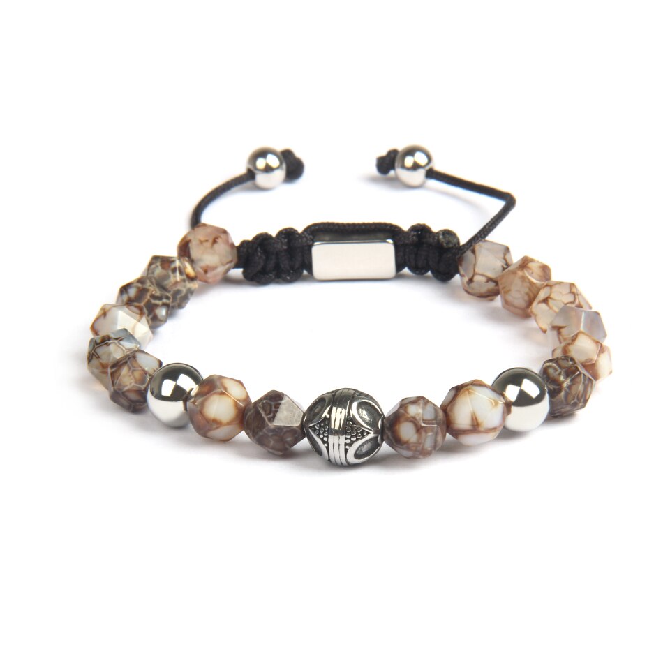 Ailatu Nuovo in Acciaio Inox Del Distanziatore Borda Il Macrame Del Braccialetto con 8 millimetri Sfaccettato Taglio di Perline di Pietra Naturale di Alta Qualità: 2