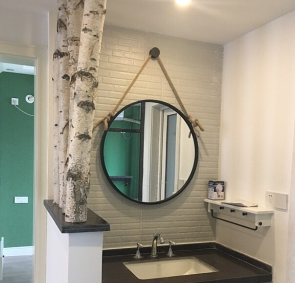Iron Wall Hanging Personality Round Mirror Bathroom Mirror Simple Bathroom Decoration Vanity Mirror Q424