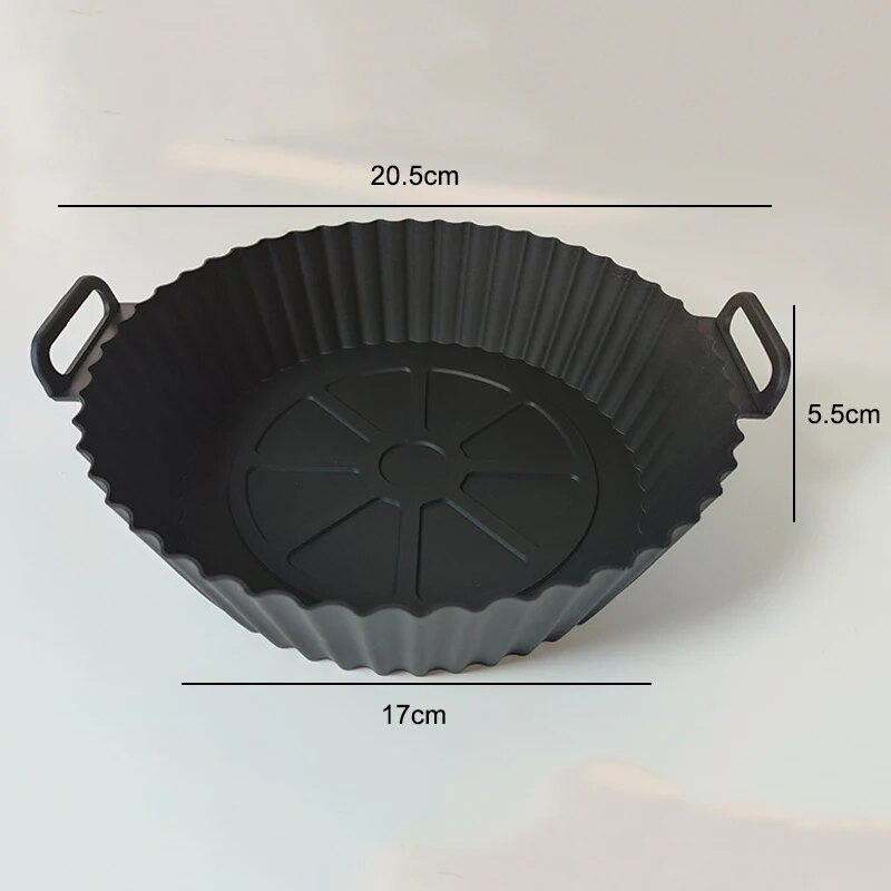 Air Fryer Silikon-Backblechmatte, kreisförmig, hochtemperaturbeständig, faltbar, Doppelohr-Backblech in Lebensmittelqualität: Licht Gelb