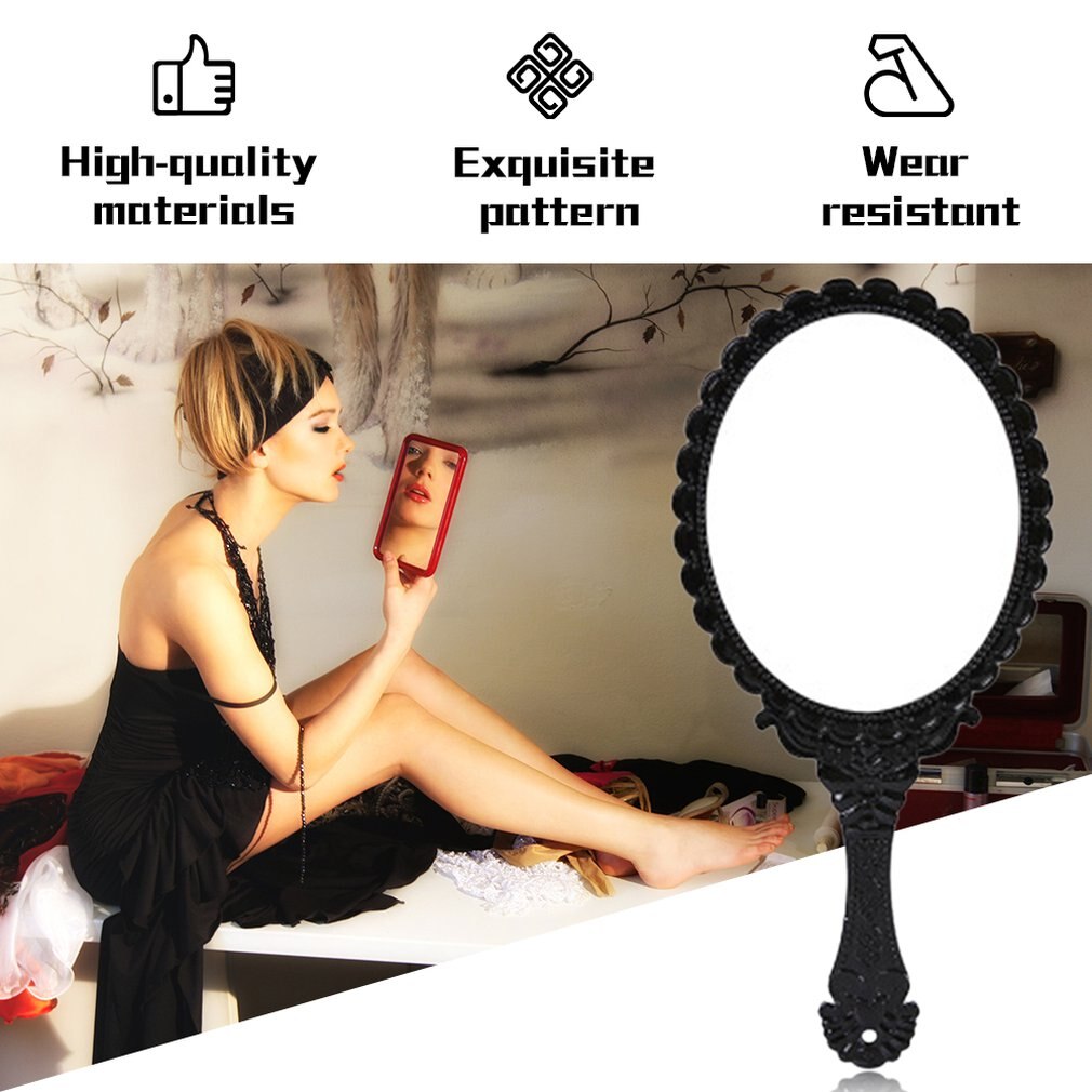 Vintage Handhold Makeup Mirror Pink Repousse Floral Oval Round Cosmetic Hand Held Mirror With Handle For Ladies Beauty Dresser