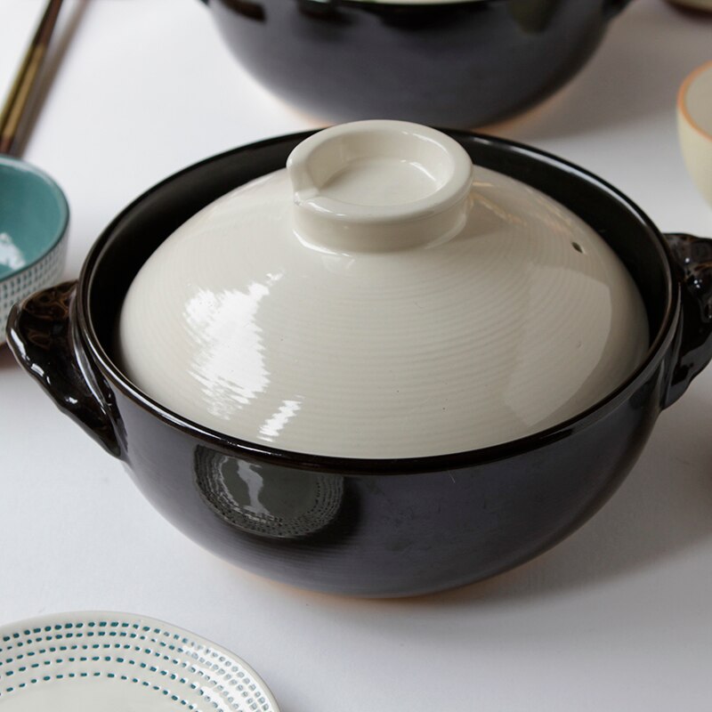 Heat resistant plain hand painted pottery traditional casserole deep soup rice earthenware cooking clay pot stewpan pan