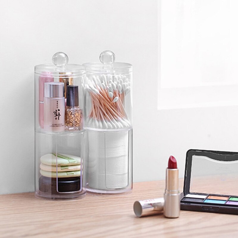 Gennemsigtig plastik organizer box rund beholder opbevaring makeup vatpind