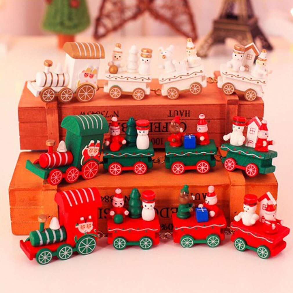 Christmas Wooden Train Toys Lovely Decoration Christmas Ornaments Wooden Train Children's