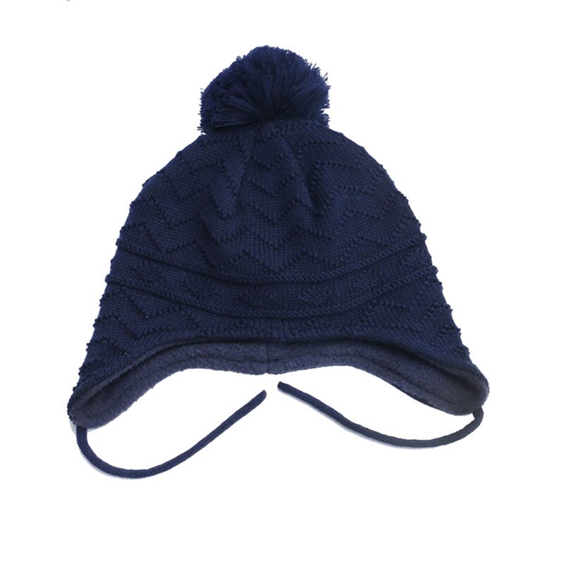 bébé enfant en bas âge hiver oreille Protection laine chapeau réglable sangle pompon tricoté bonnet chapeau pour 0-5 ans enfants: BL-M