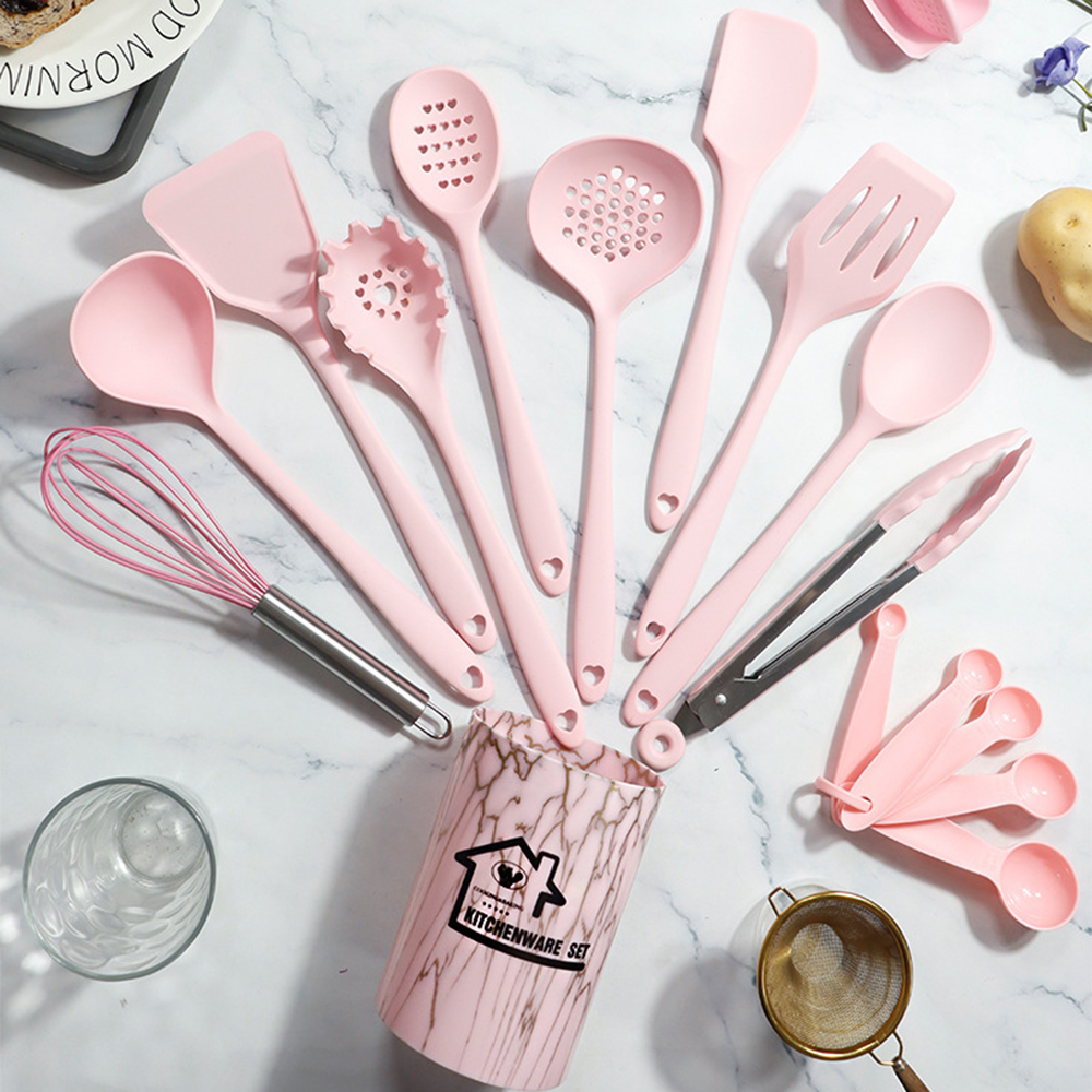 Roze 18 Stuks Food Grade Siliconen Keuken Kookgerei Gebruiksvoorwerpen Turner Spatel Maatlepel Praktische Koken Tool Keukengerei Set