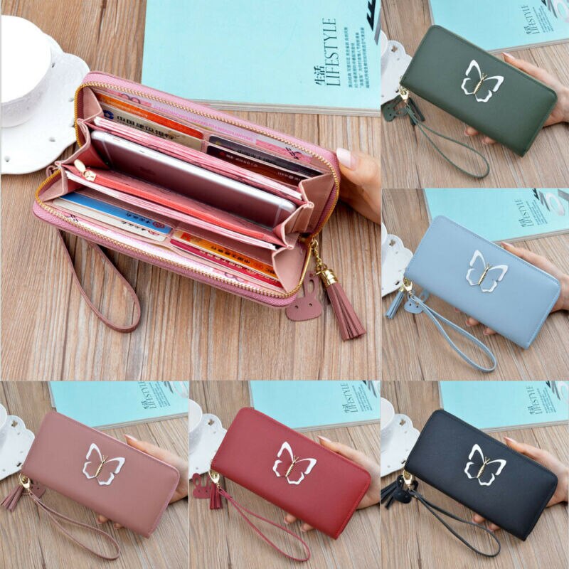 Frauen Dame Zipper Leder Brieftasche Lange Karte Halter Telefon Tasche Fall Geldbörse Handtasche