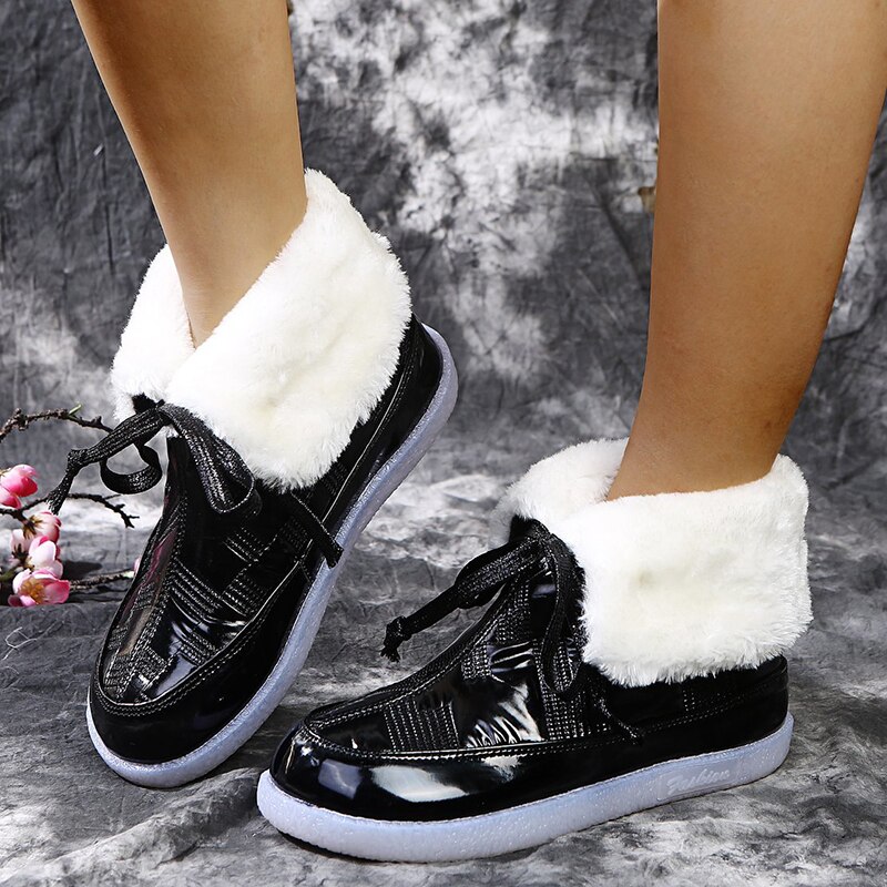 Rimocy Silver Fur Winter Warm Women Boots Long Plush Waterproof Platform Snow Boots Lace Up Plus Size 43 Ankle Boots Woman Shoes