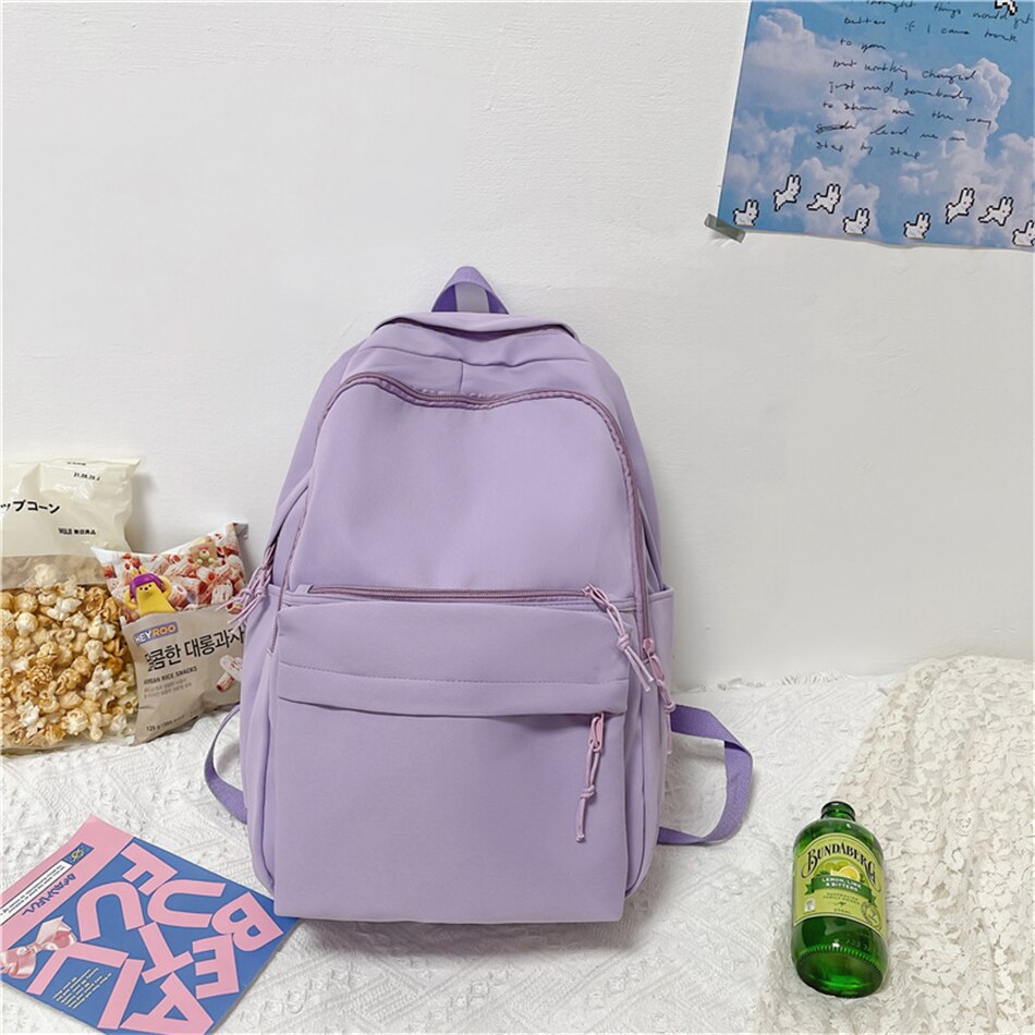 Mochila escolar para adolescentes y niñas, morral escolar de nailon suave, a la , de viaje: Purple / With Pendant