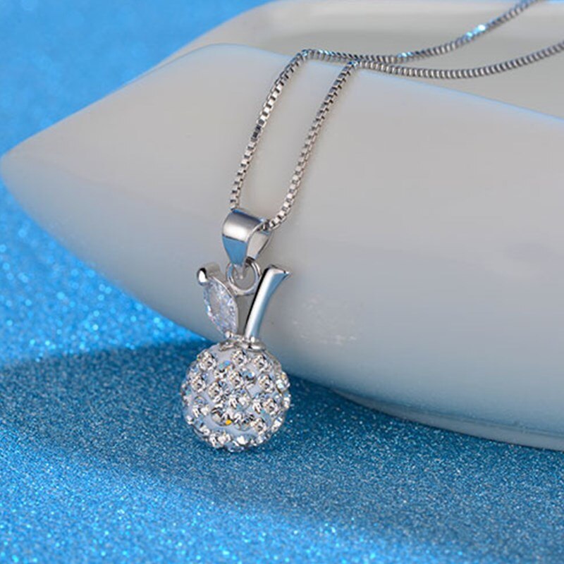 NEHZY S925 Stamp Silver Woman Jewelry Crystal Ball Zircon Apple Pendant Necklace Length 45cm