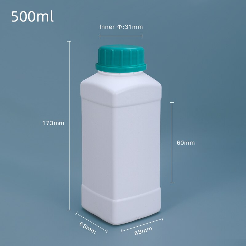 Plastic Bottle with Blue Cap HDPE Material Storage Container for Liquid Reagent Food Grade Sample Bottle: 500ML Square  2