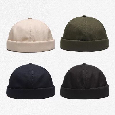 Unisex vinter bomuldsmanchet kort melon kasket ensfarvet kalot bogstaver retro ski fisherman docker hue hat