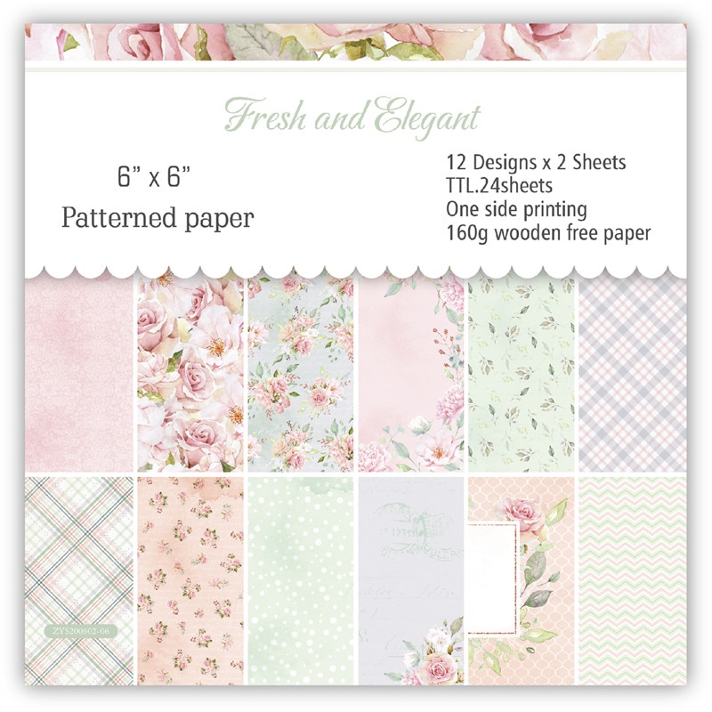 Hojas de papel de 6 "X6", paquete de papel de álbum de recortes , hecho a mano papel artesanal, almohadilla de fondo artesanal, 24 hojas