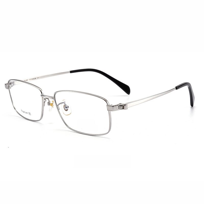 Gafas ultraligeras de titanio puro para miopía, lentes rectangulares de borde completo con bisagras de resorte, estilo de negocios para hombres: Plata