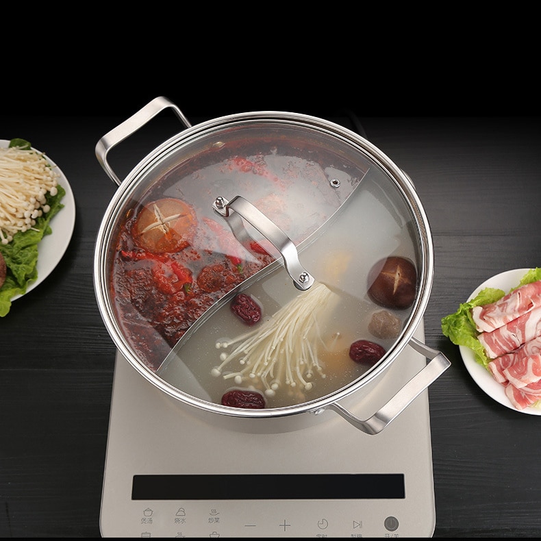 Stainless steel pot with mandarin duck pot with cover pot thickened domestic clear soup pot commercial electromagnet