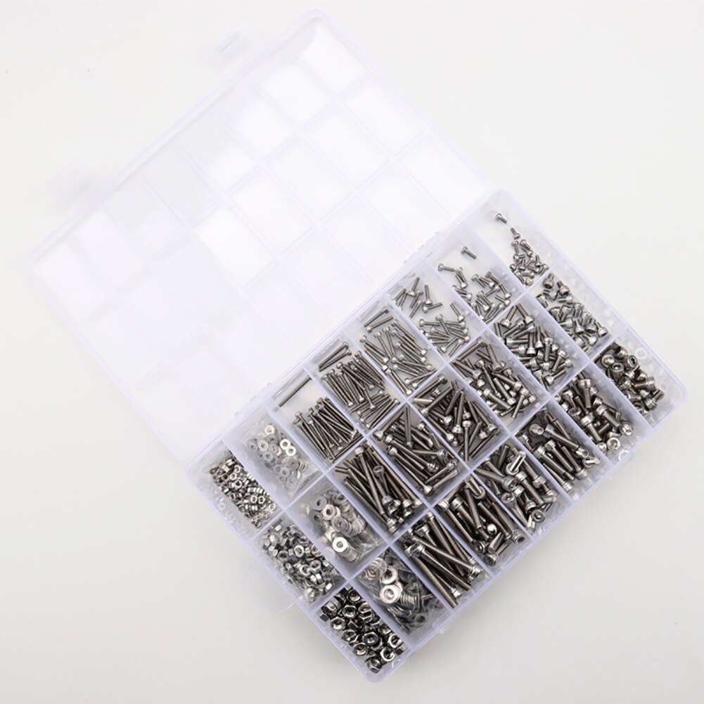 1080pcs M2 M3 M4 Hex Socket Head Cap Screw Nuts and Bolts Assortment Kit Set 304 Stainless Steel with Storage Box
