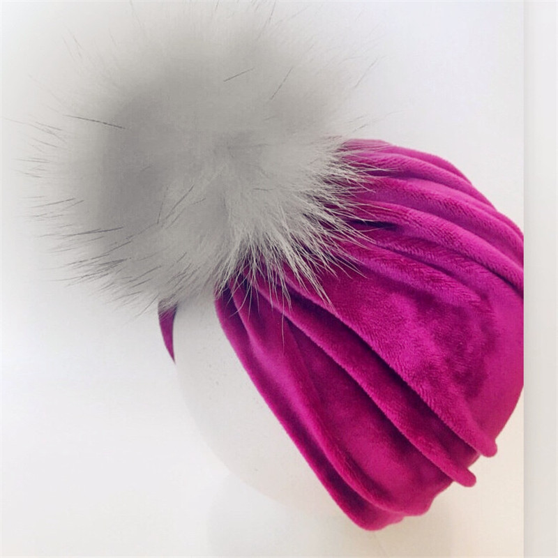 Baby turban hattar vår höst barn sammet mössor barn mössa pompom päls hatt varm flicka mössor