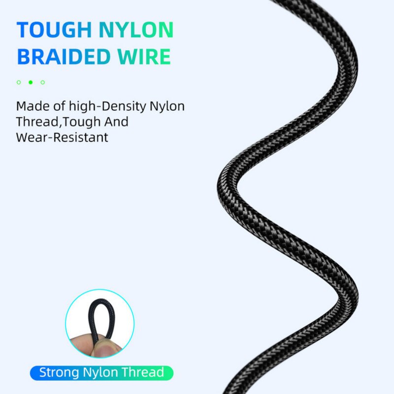 Mobile Phone Cable Data 3.0A Fast Charging Cable Cord With Green Android Charger Data Line Nylon Braided Cord Charger Cable