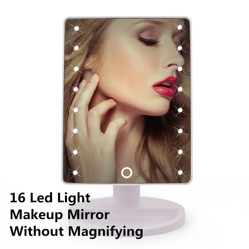 LED Touch Screen Makeup Mirror Vanity Mirror With 16/22 LED Lights Health Beauty Adjustable Countertop 180 Rotating: 16LED White