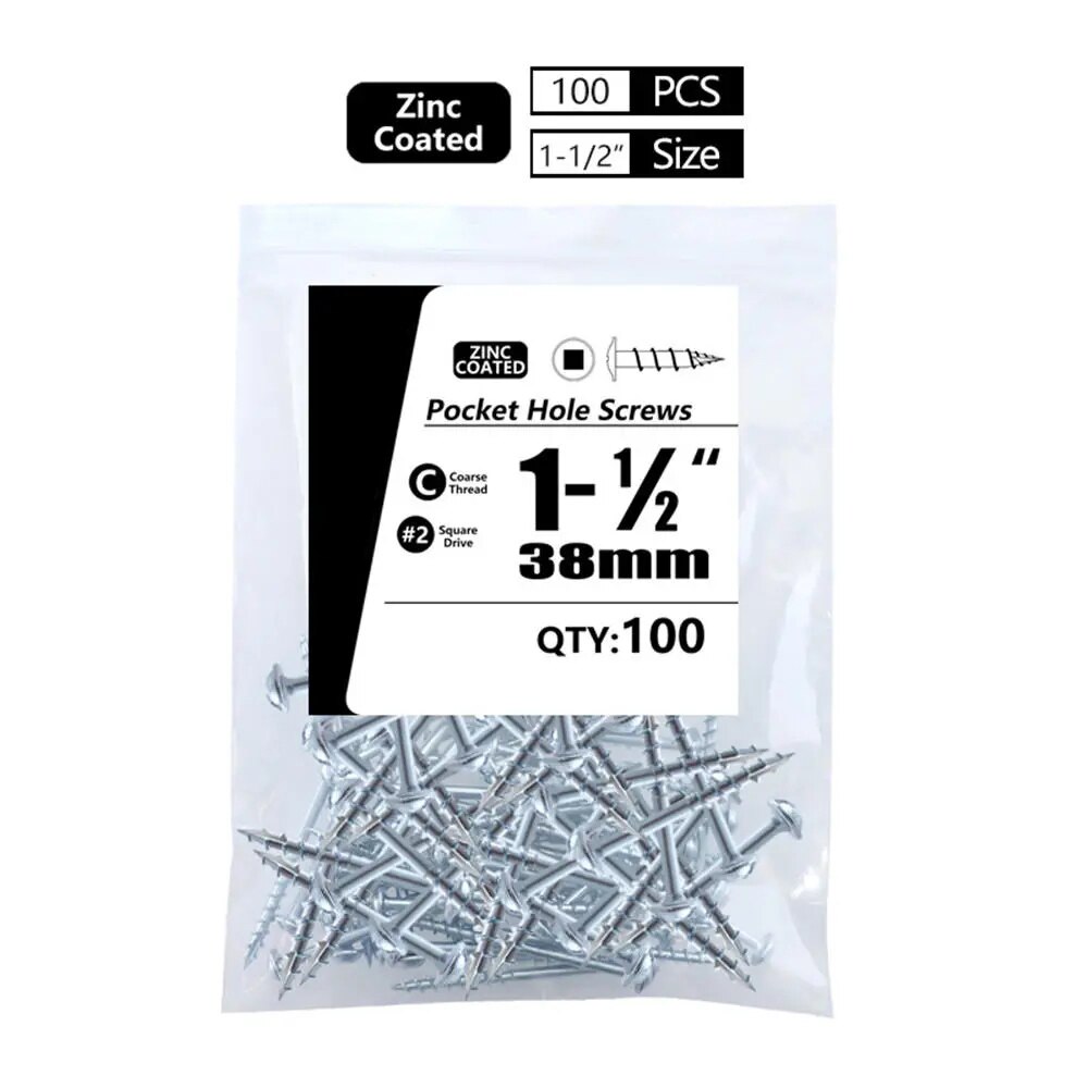 100Pcs 25-63mm SQ2 Pocket Hole Screw Coarse Thread Woodworking Self Tapping Screw Oblique Hole Screw Square Driver: Yellow