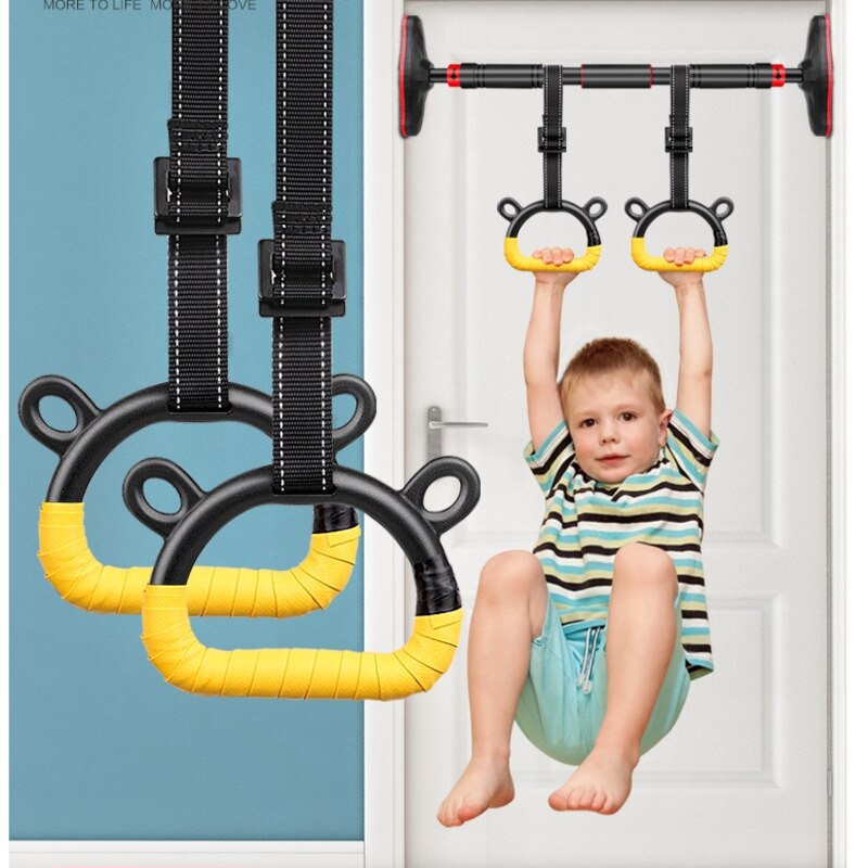 Kids Gymnastics Rings with Heavy Duty Adjustable Straps Hand Tapes for Fitness Pull-Ups Cross Strength Training Gym Equipment