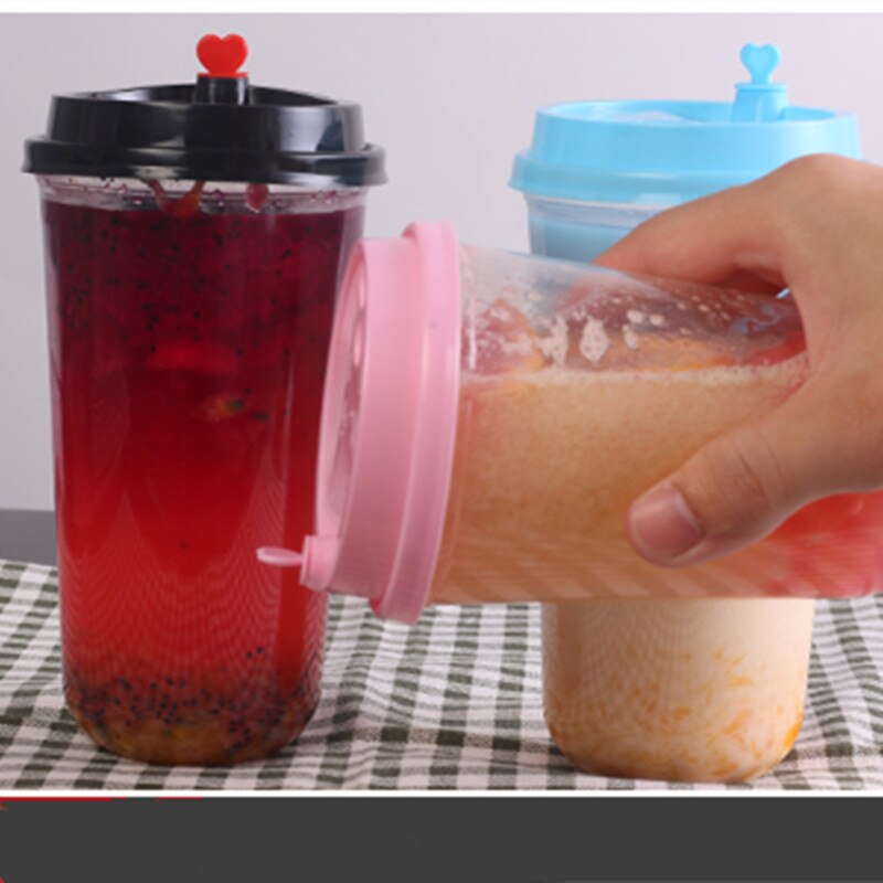 50pcs Disposable plastic cups for drinking 500ml juice coffee takeaway packaging cups with heart stopper lids party favor