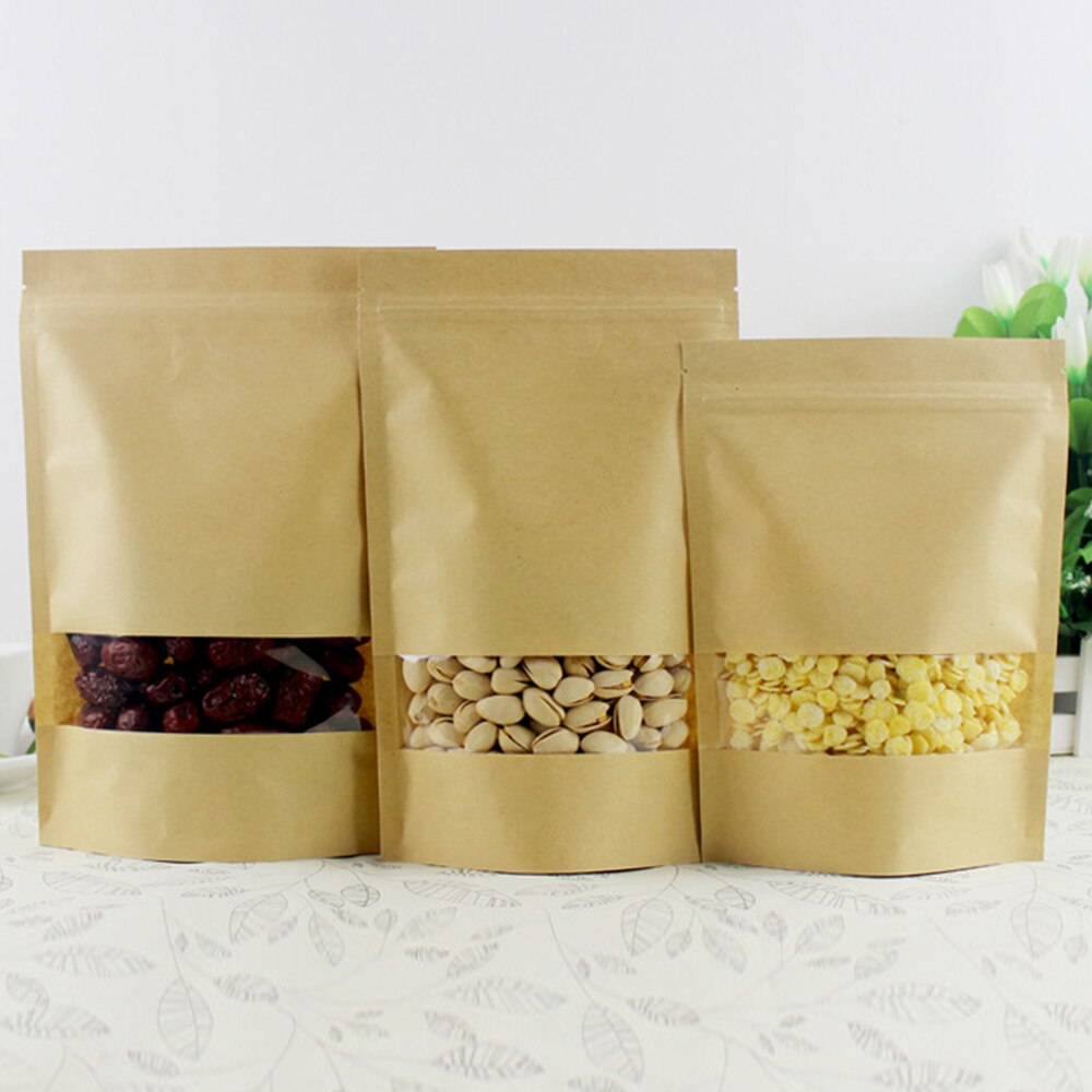 50pcs/Set Reusable Food Storage Bag Zero Waste Sealed Kraft Paper Dry Food Nuts Snacks Candy Bags Wedding Packing Food Container