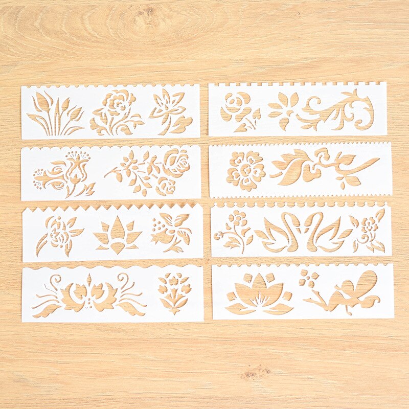 Pochoirs en dentelle à colorier de dessin animé, modèle de dessin animé, de nouvel an pour enfants, feuilles d'animaux et véhicules, alphabet, flocons de neige, 8 pièces/ensemble: Floral