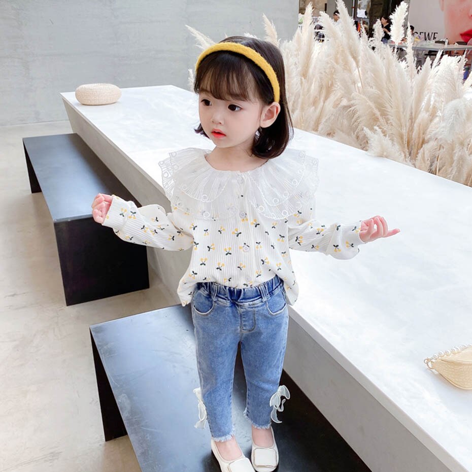 Toddler baby girl jeans med sløjfe jeans baby efterår vinter jeans til børn piger afslappet stil pigetøj