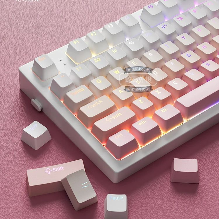 132 Tasten RGB-Tastenkappen mit Farbverlauf und Hintergrundbeleuchtung für mechanische Spielen-Tastatur Kirsche Mx schalten, OEM-Profil, PBT-Tastenkappe, ISO-Layout-Tastenkappen