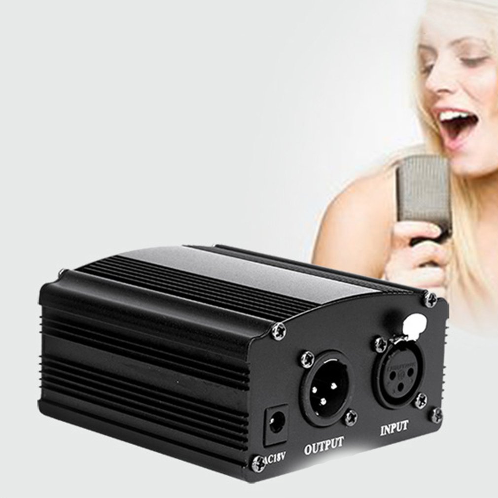 , fuente de alimentación Phantom de 1 canal 48V con micrófono + adaptador AU US enchufe de la UE para cualquier micrófono condensador de grabación