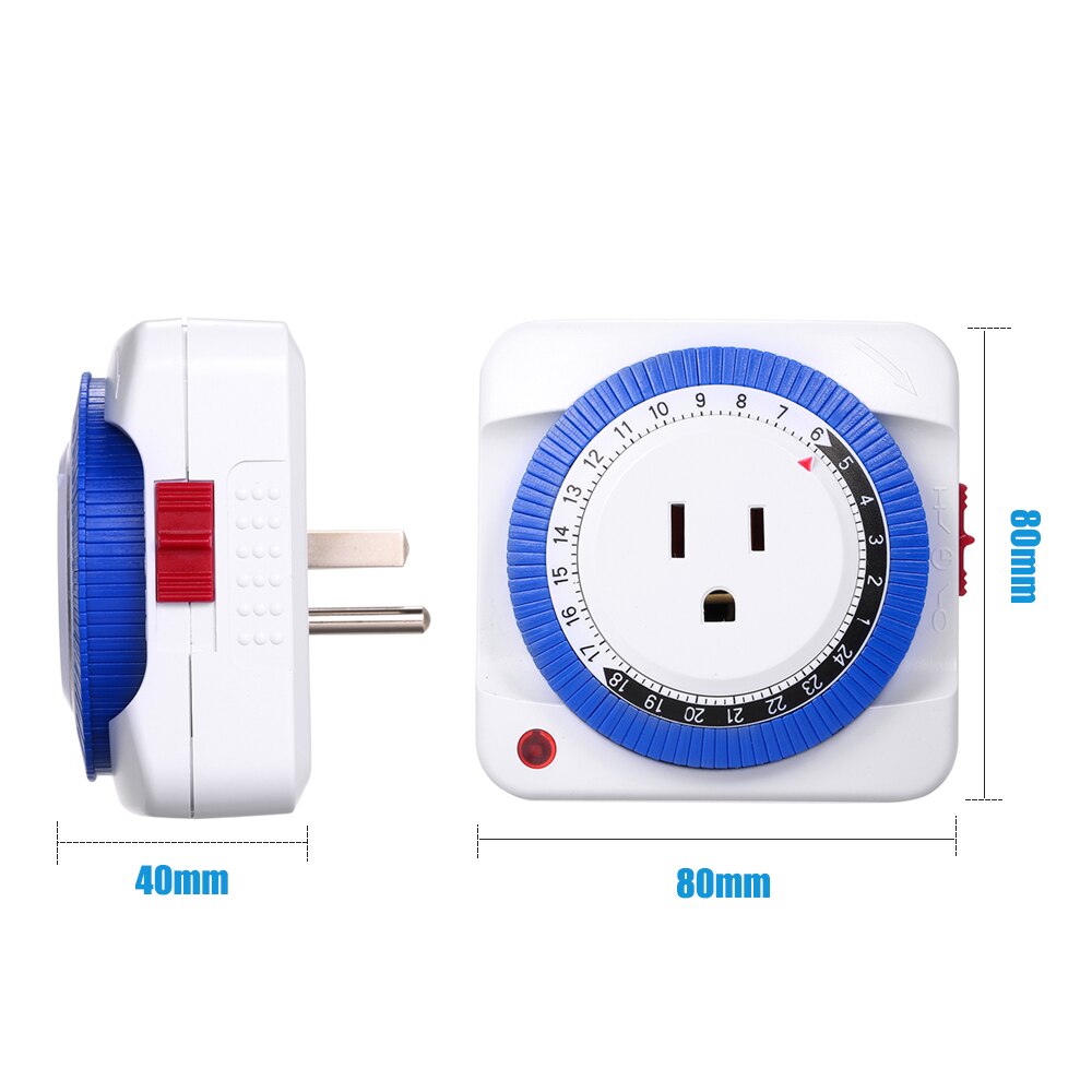 24 Hours Plug-in Timer Switch Mechanical Timing Socket Time Controller Automatically Turn On/Off Based On the Setting Time